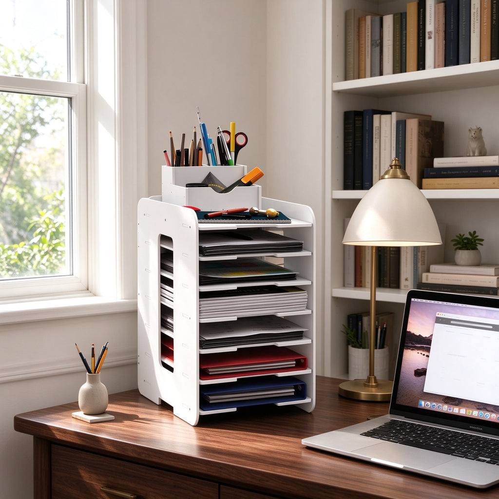 Tiered Desk File Organizer, 4 or 7 Tier, 9.1 or 13.4 in Wide, PVC