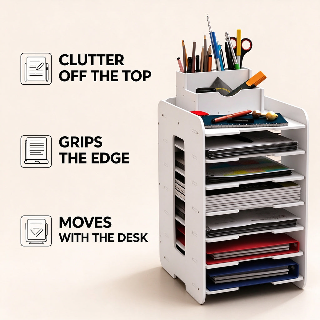 Tiered Desk File Organizer, 4 or 7 Tier, 9.1 or 13.4 in Wide, PVC