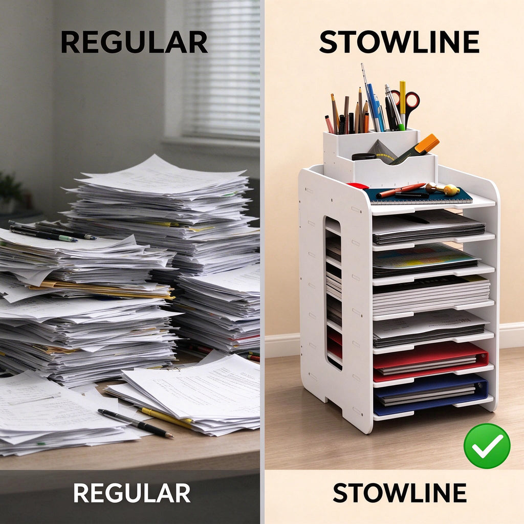 Tiered Desk File Organizer, 4 or 7 Tier, 9.1 or 13.4 in Wide, PVC