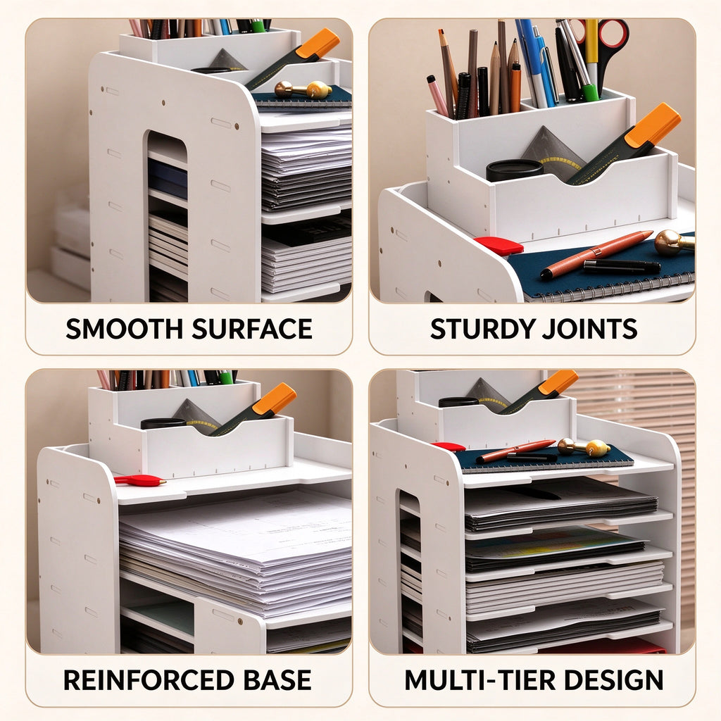 Tiered Desk File Organizer, 4 or 7 Tier, 9.1 or 13.4 in Wide, PVC