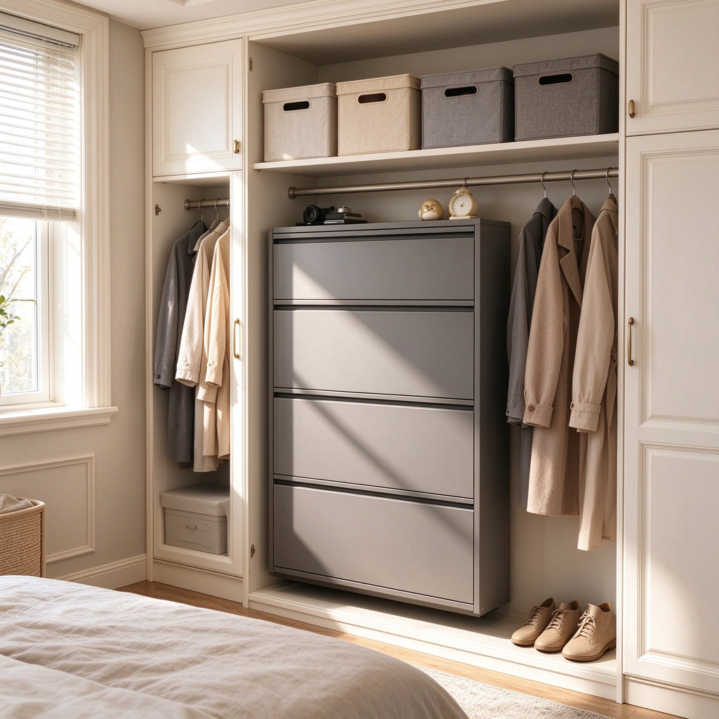 Ultra-Slim Flip-Down Shoe Cabinet, 2 or 3 Tier, 20 or 25.8 in Wide