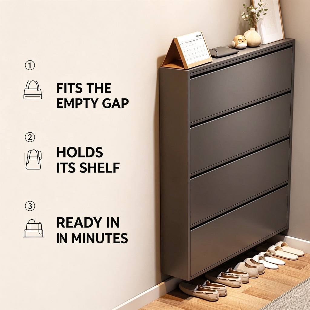 Ultra-Slim Flip-Down Shoe Cabinet, 2 or 3 Tier, 20 or 25.8 in Wide