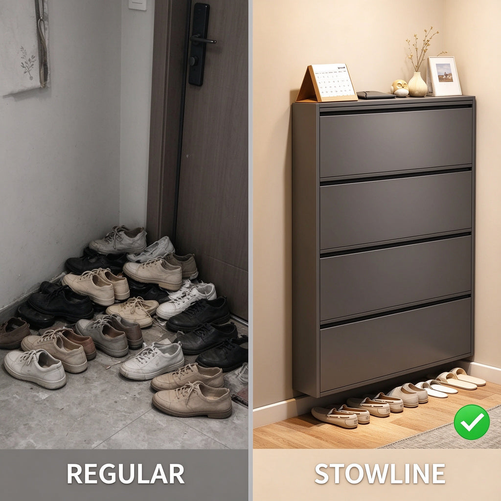 Ultra-Slim Flip-Down Shoe Cabinet, 2 or 3 Tier, 20 or 25.8 in Wide