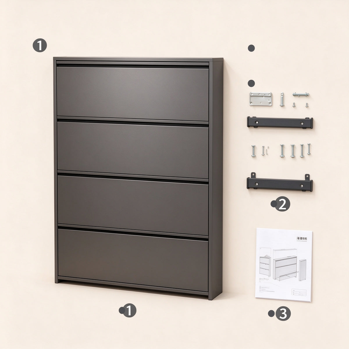 Ultra-Slim Flip-Down Shoe Cabinet, 2 or 3 Tier, 20 or 25.8 in Wide