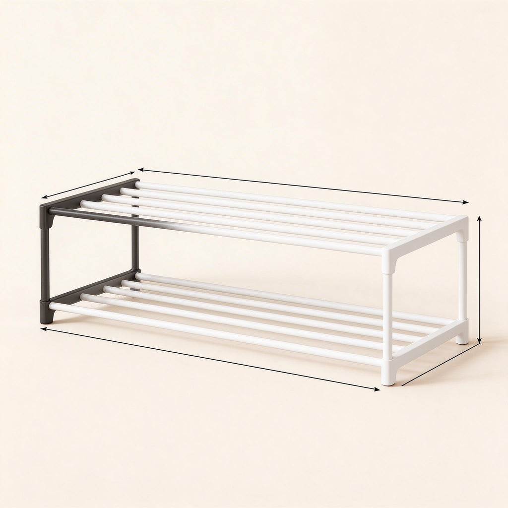 Under-Bed Shoe Rack, 2 Tier, 8.3 in Tall, 18.1 to 29.5 in Wide