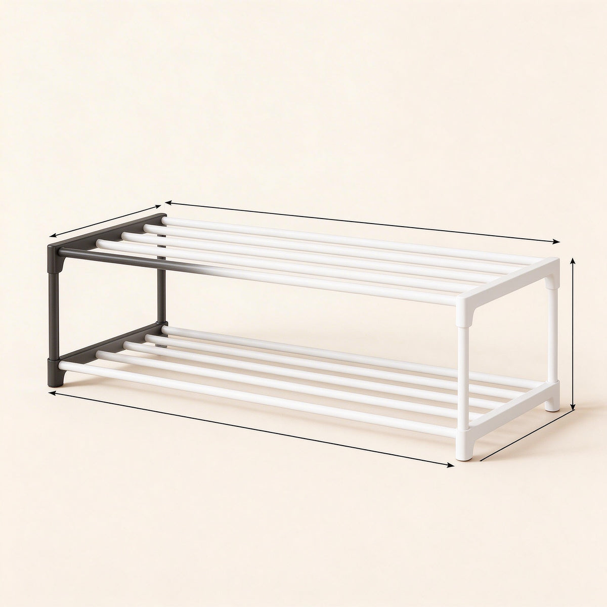 Under-Bed Shoe Rack, 2 Tier, 8.3 in Tall, 18.1 to 29.5 in Wide