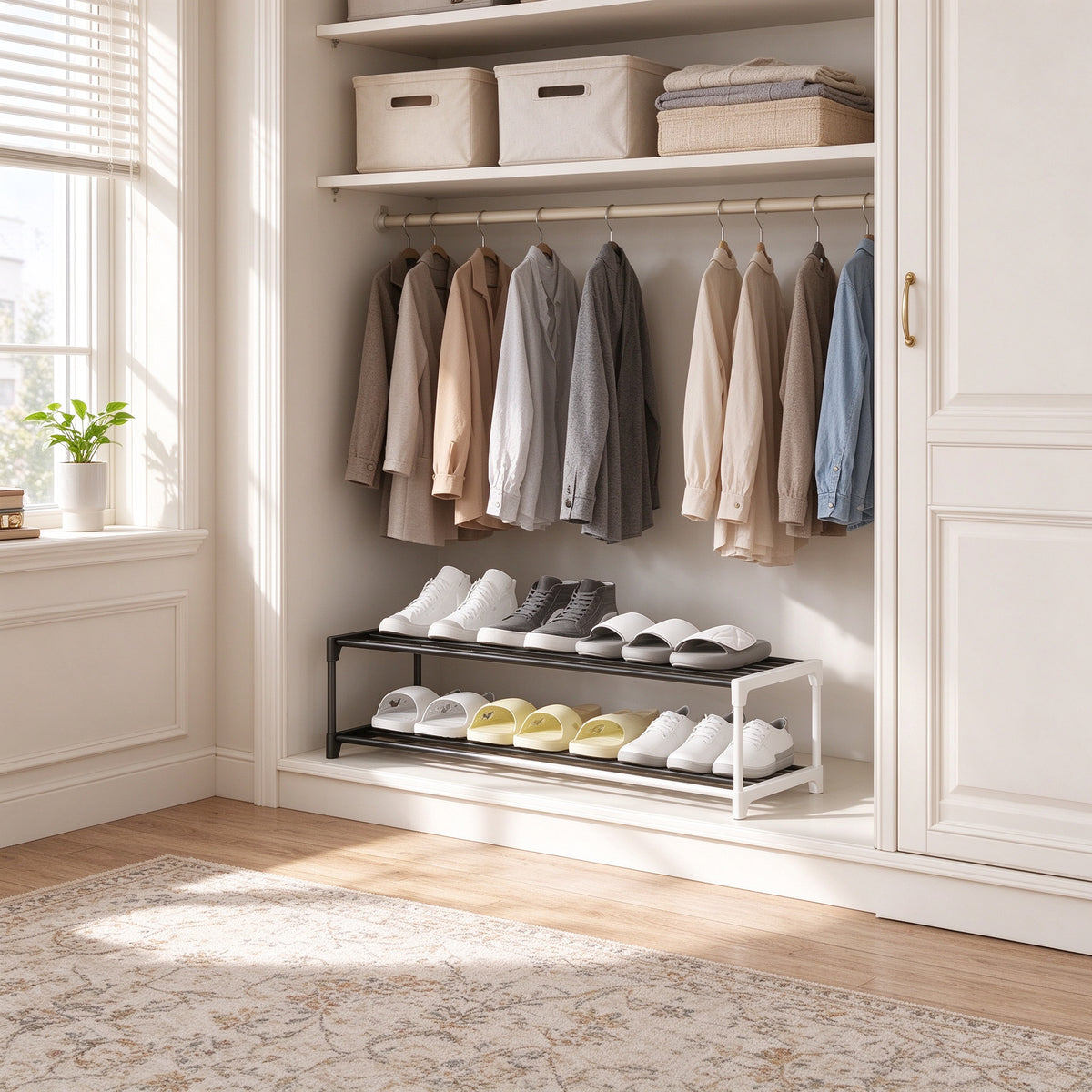 Under-Bed Shoe Rack, 2 Tier, 8.3 in Tall, 18.1 to 29.5 in Wide