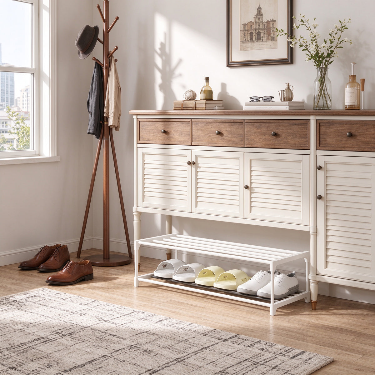 Under-Bed Shoe Rack, 2 Tier, 8.3 in Tall, 18.1 to 29.5 in Wide