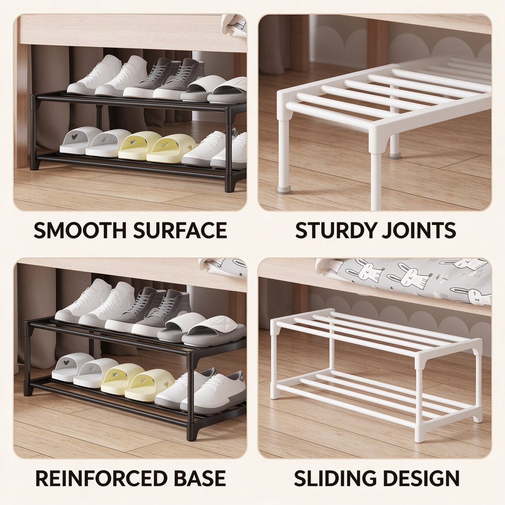 Under-Bed Shoe Rack, 2 Tier, 8.3 in Tall, 18.1 to 29.5 in Wide