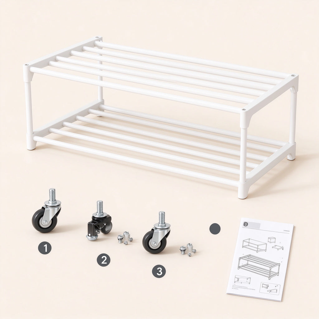 Under-Bed Shoe Rack, 2 Tier, 8.3 in Tall, 18.1 to 29.5 in Wide