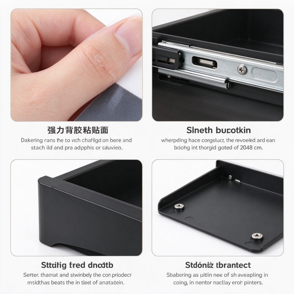 Under-Desk Drawer, No-Drill Adhesive, 7.5 to 13.2 in Wide, Pull-Out