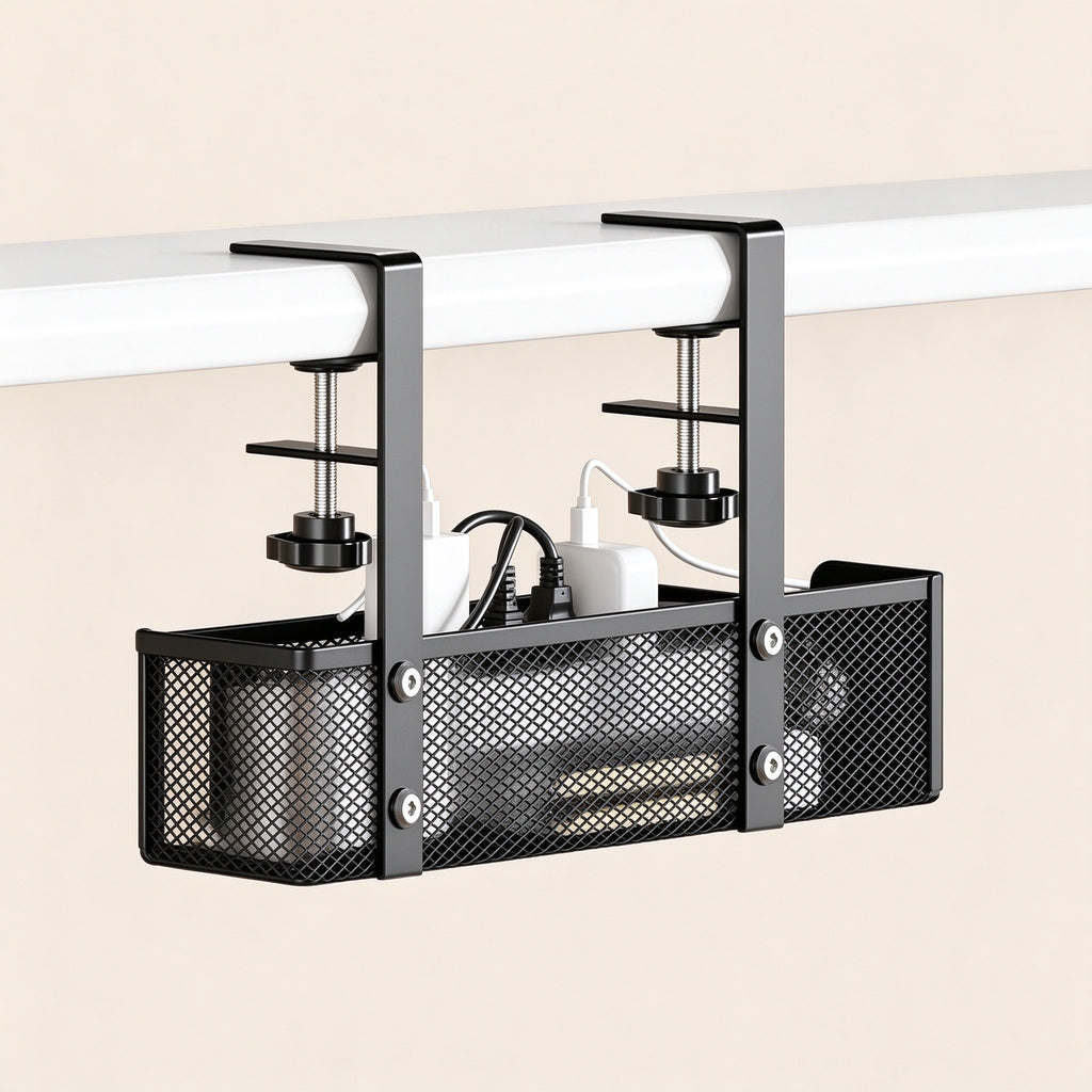 Under-Desk Cable Tray, 13.4 or 15.7 in, Steel Mesh, No Drilling