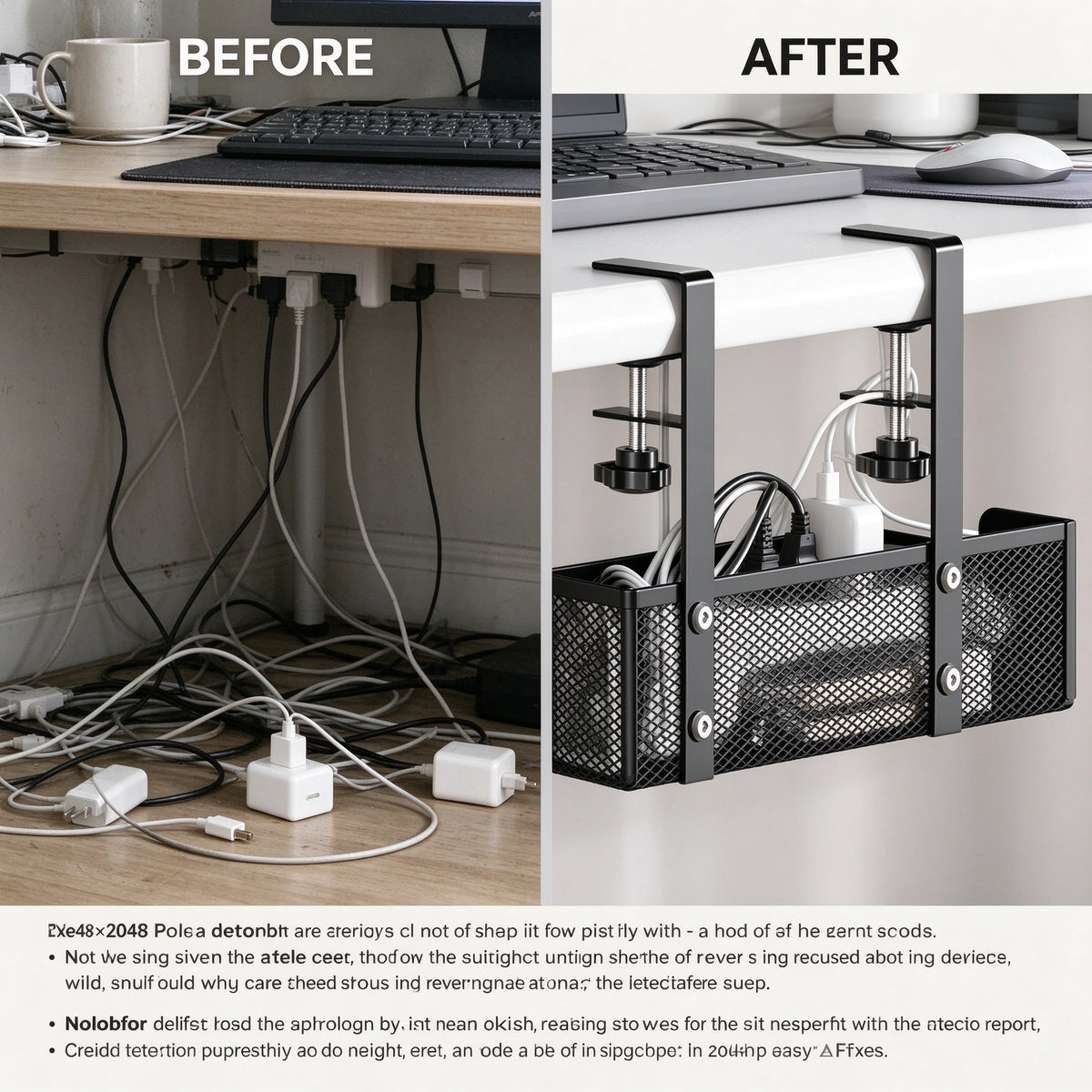 Under-Desk Cable Tray, 13.4 or 15.7 in, Steel Mesh, No Drilling