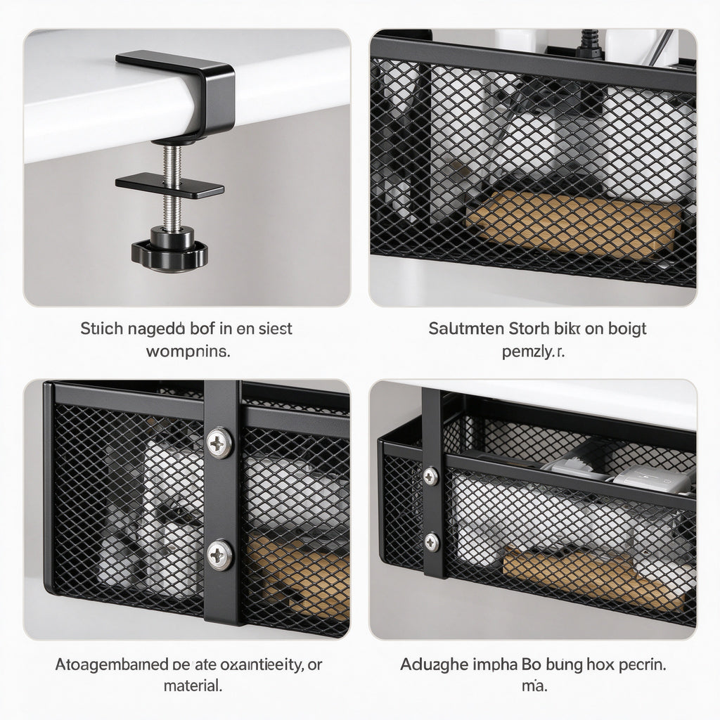 Under-Desk Cable Tray, 13.4 or 15.7 in, Steel Mesh, No Drilling