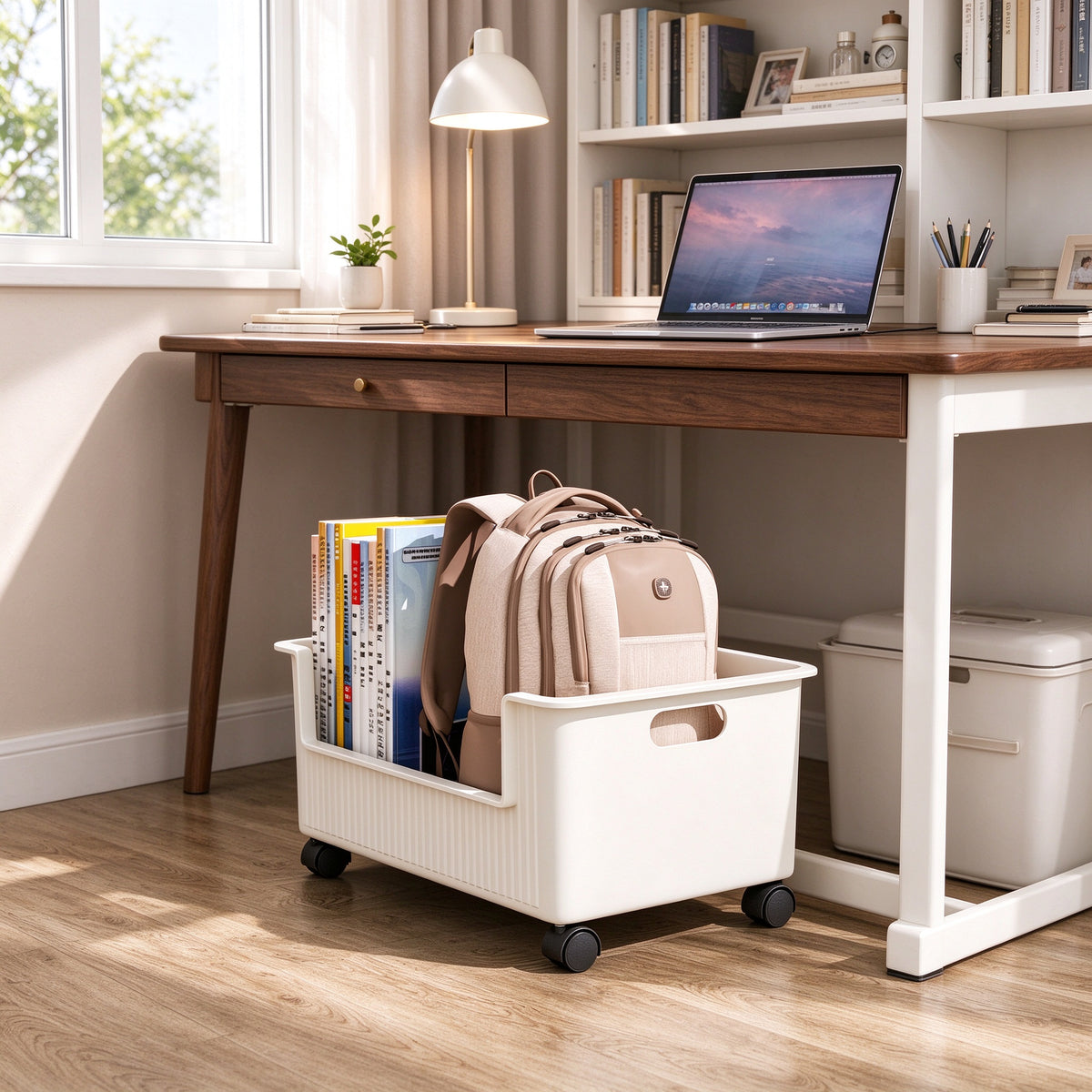 Rolling Under-Desk Storage Cart, 15.0 and 15.7 in Wide, Casters