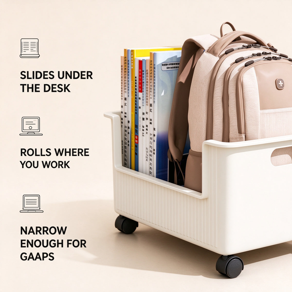 Rolling Under-Desk Storage Cart, 15.0 and 15.7 in Wide, Casters