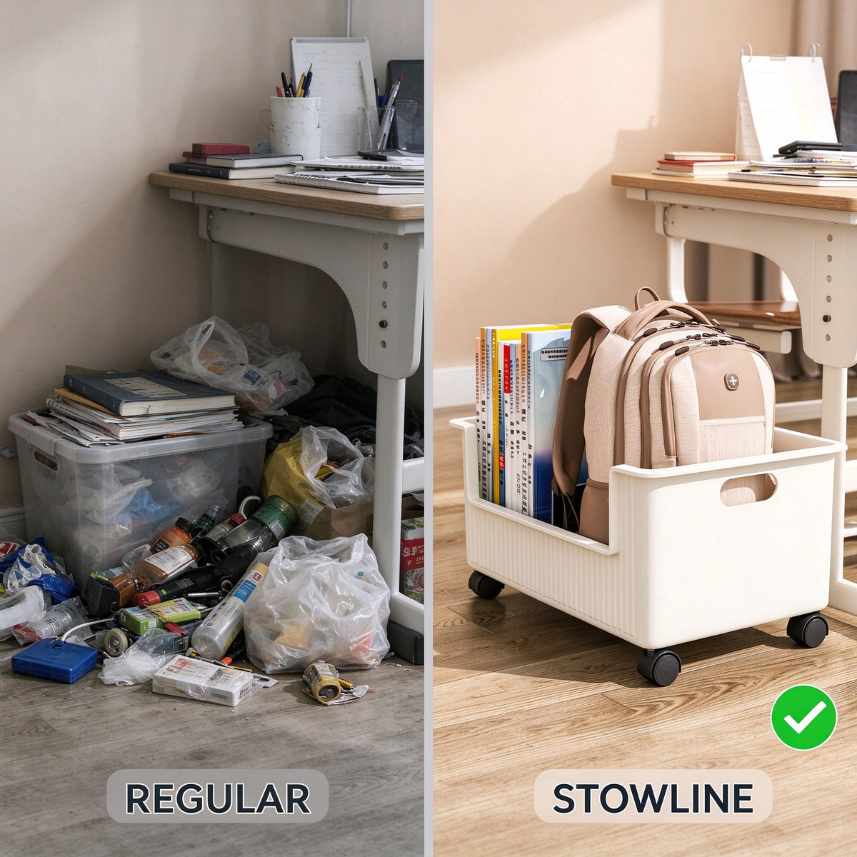 Rolling Under-Desk Storage Cart, 15.0 and 15.7 in Wide, Casters