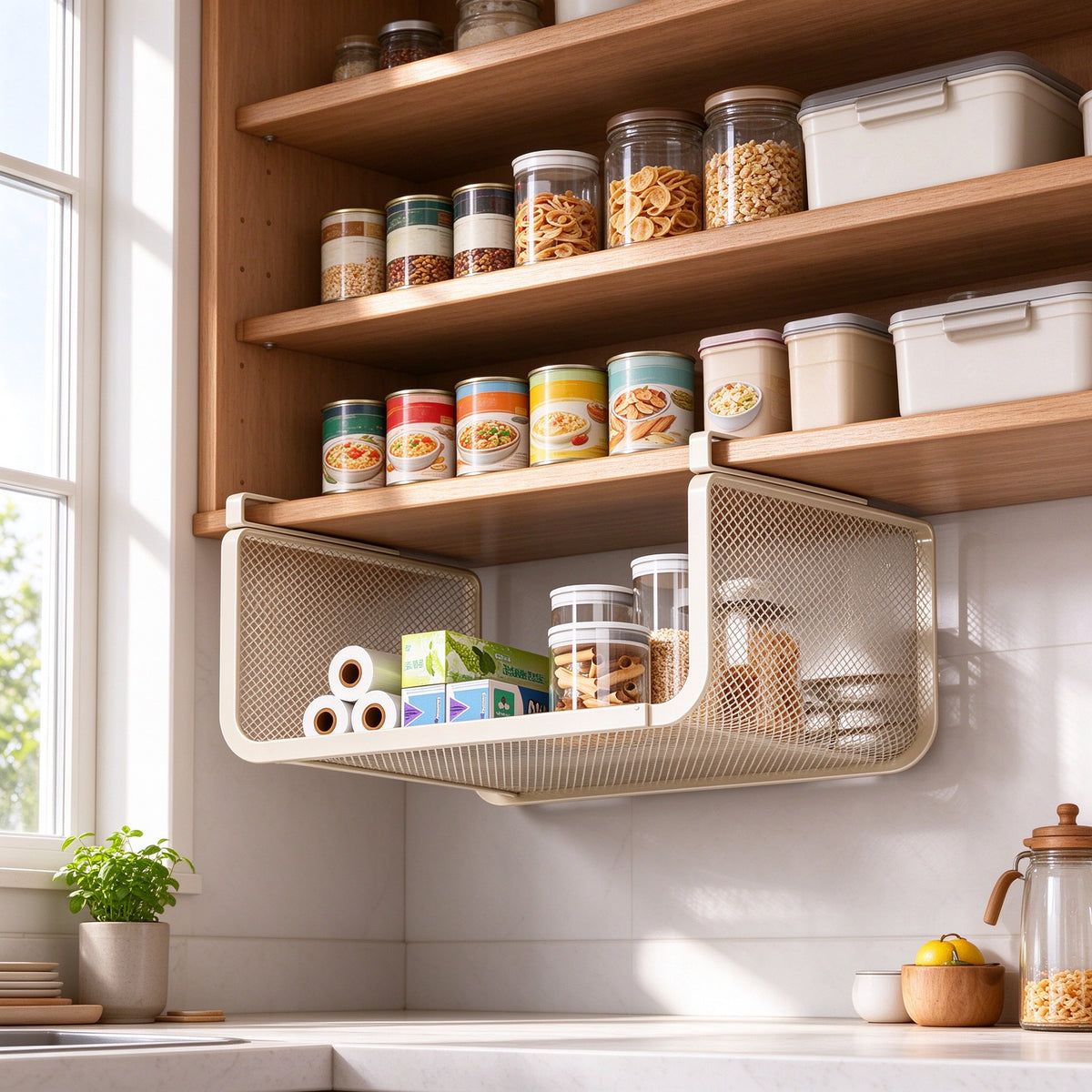 Under-Shelf Hanging Basket, 15.0 or 15.9-25.5 in Wide, Steel Mesh