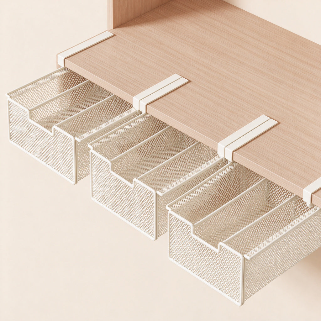 Under-Shelf Pull-Out Drawer, Hooks on the Board, 9.8-17.7 in