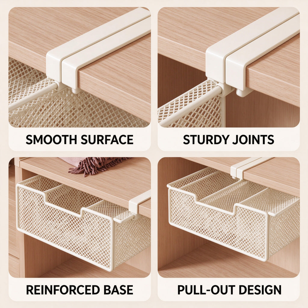 Under-Shelf Pull-Out Drawer, Hooks on the Board, 9.8-17.7 in