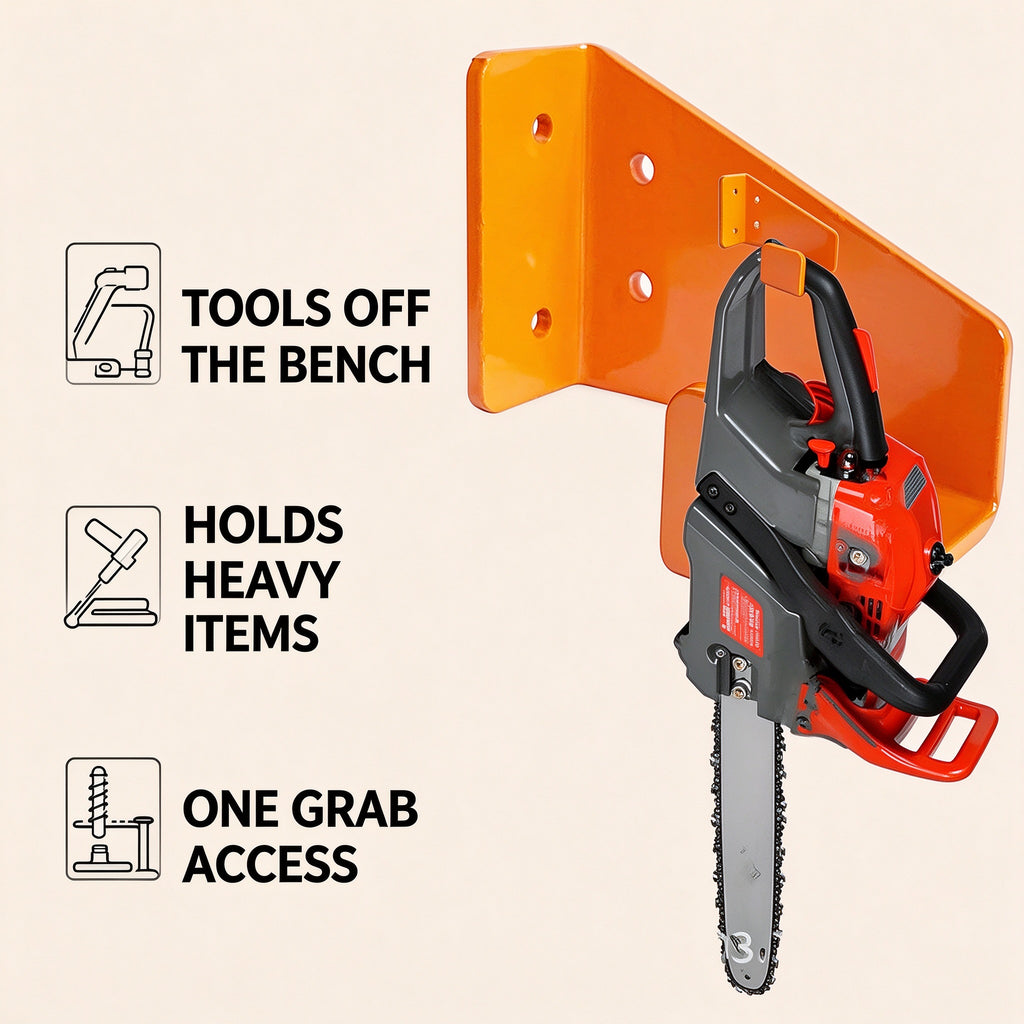 Wall-Mount Chainsaw Hanger, Steel Hook, 3.5 in Deep, 1 or 2 Pack