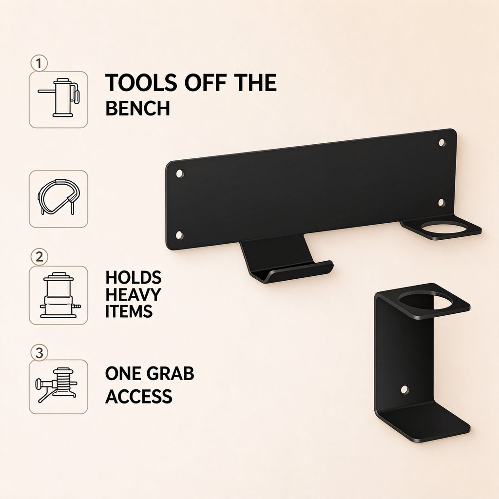 Wall-Mount Floor Jack Holder, 10 in Steel Bracket, 110 lb