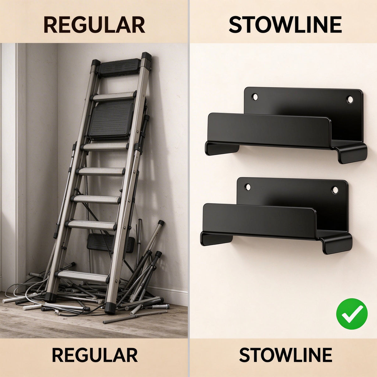 Wall-Mount Ladder Hook, Steel, 5.3 in Deep, 1 or 2 Pack