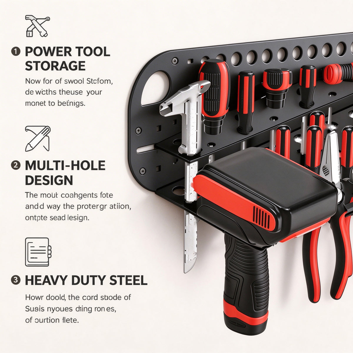 Wall-Mount Power Tool Organizer, 15.7 x 5.7 in Metal Plate