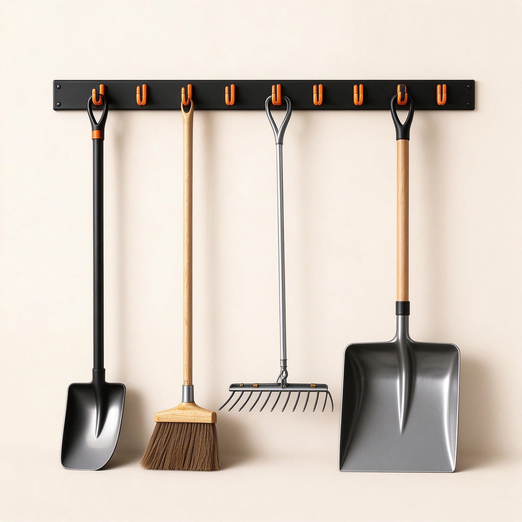 Wall-Mount Tool Rail for Brooms and Mops, 17 or 34 in