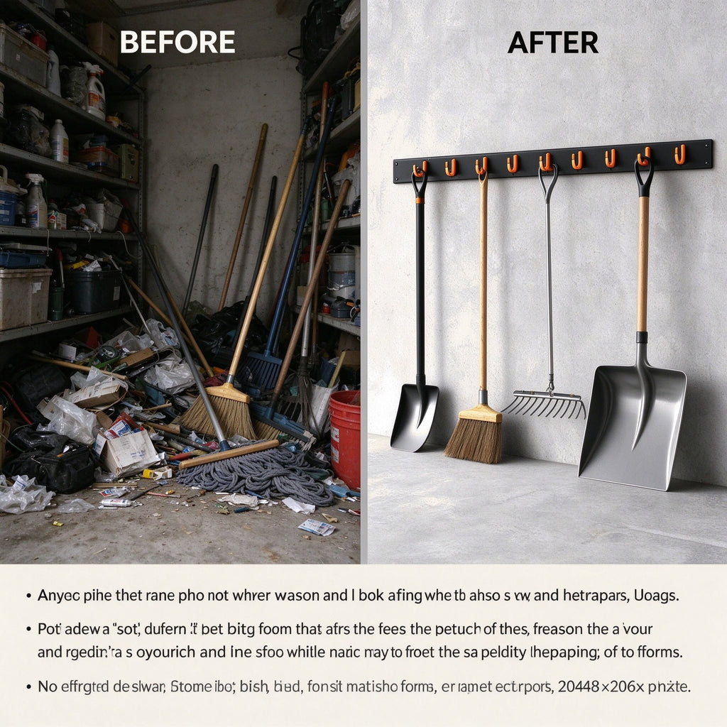 Wall-Mount Tool Rail for Brooms and Mops, 17 or 34 in