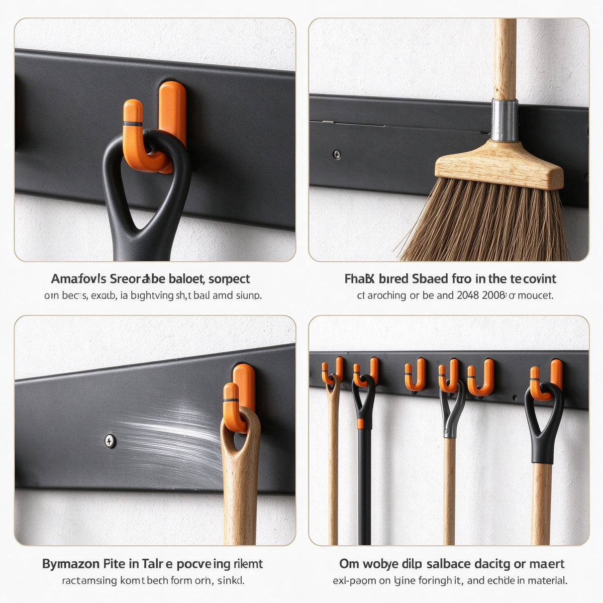 Wall-Mount Tool Rail for Brooms and Mops, 17 or 34 in