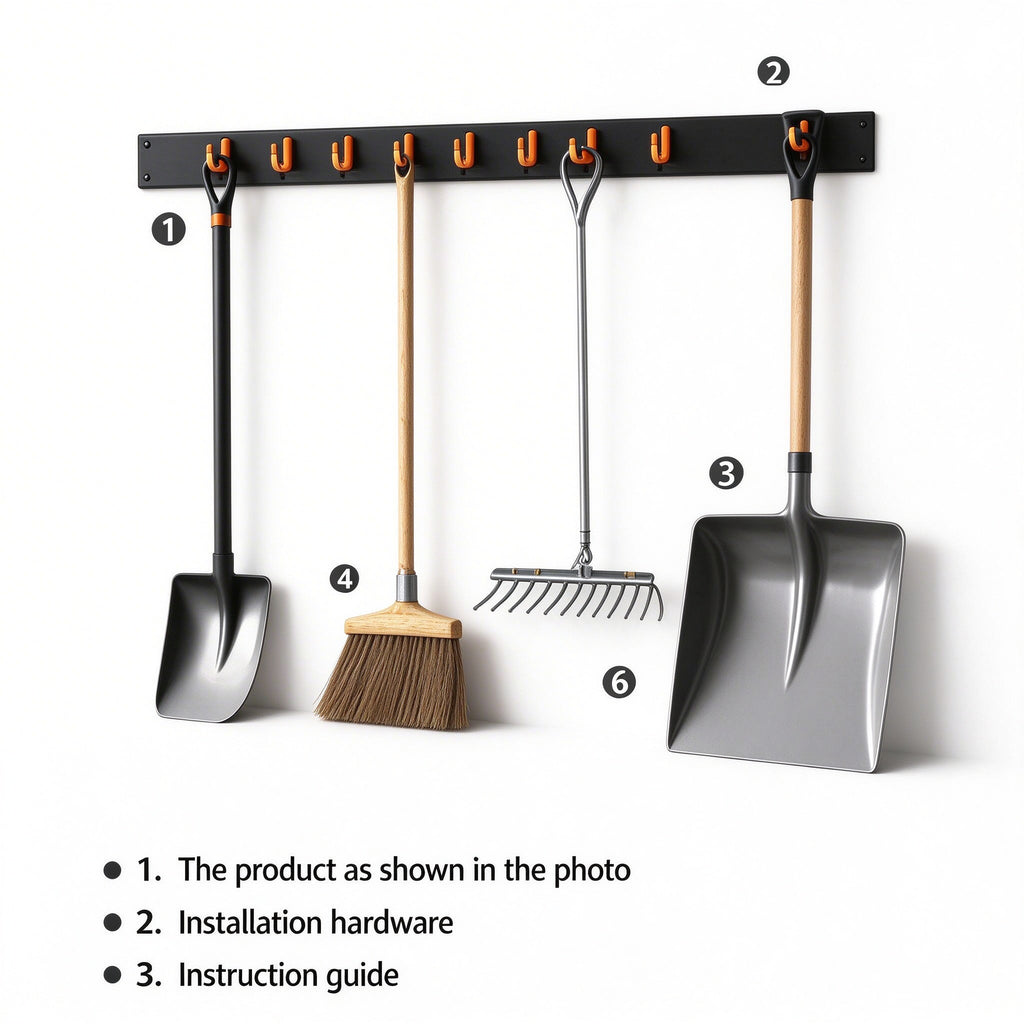 Wall-Mount Tool Rail for Brooms and Mops, 17 or 34 in