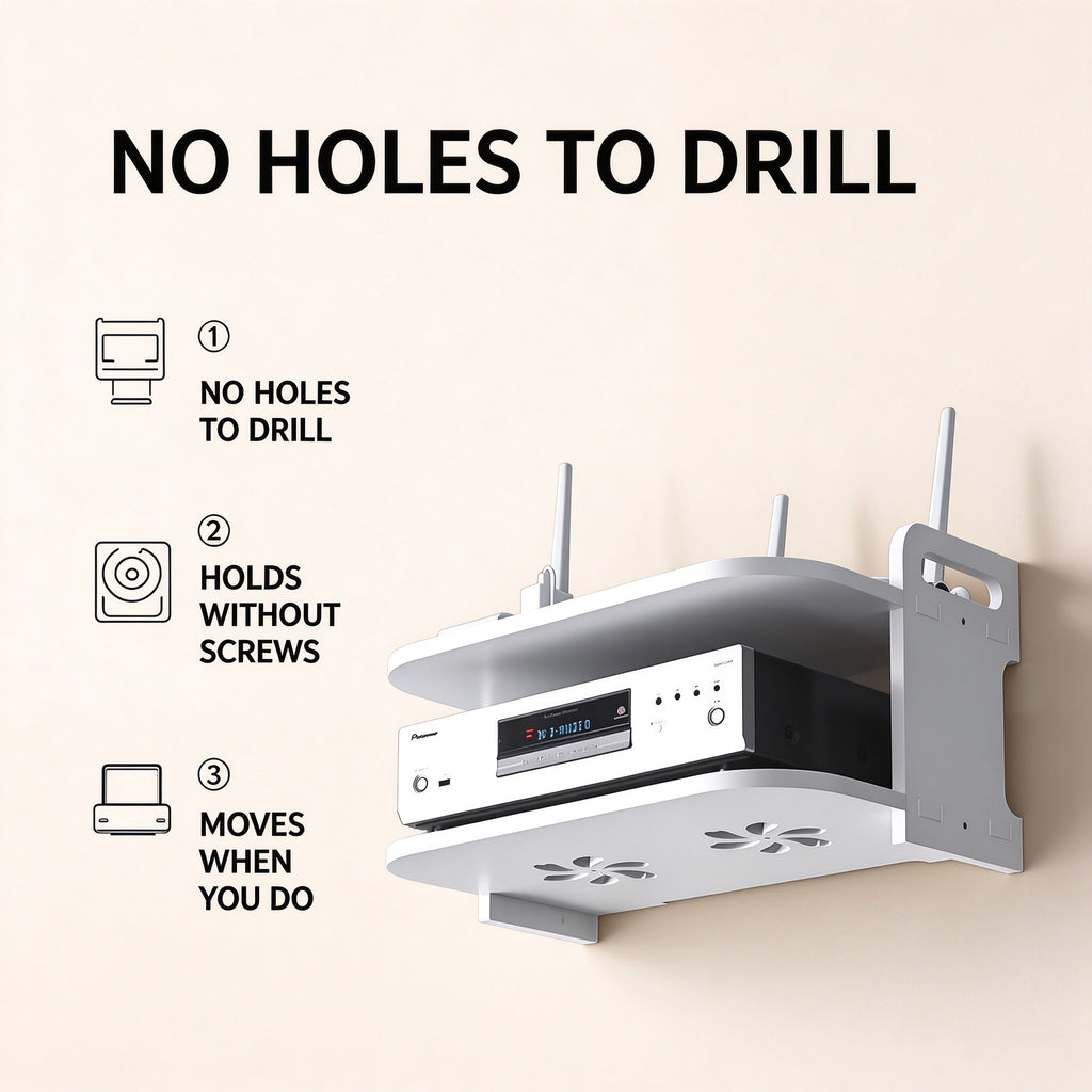 No-Drill Wall Shelf for Router and Cable Box, 11.8 to 31.5 in Wide