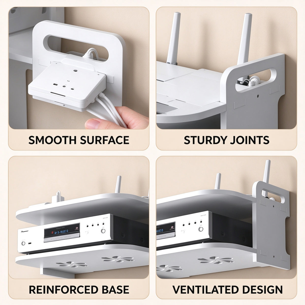 No-Drill Wall Shelf for Router and Cable Box, 11.8 to 31.5 in Wide